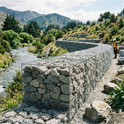 Cajas de gaviones de malla tejida directa de fábrica para protección de riberas